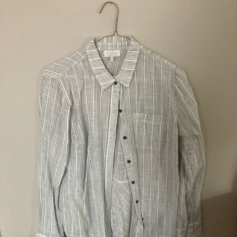 Lucky Brand White Shirt with Thin grey Stripes